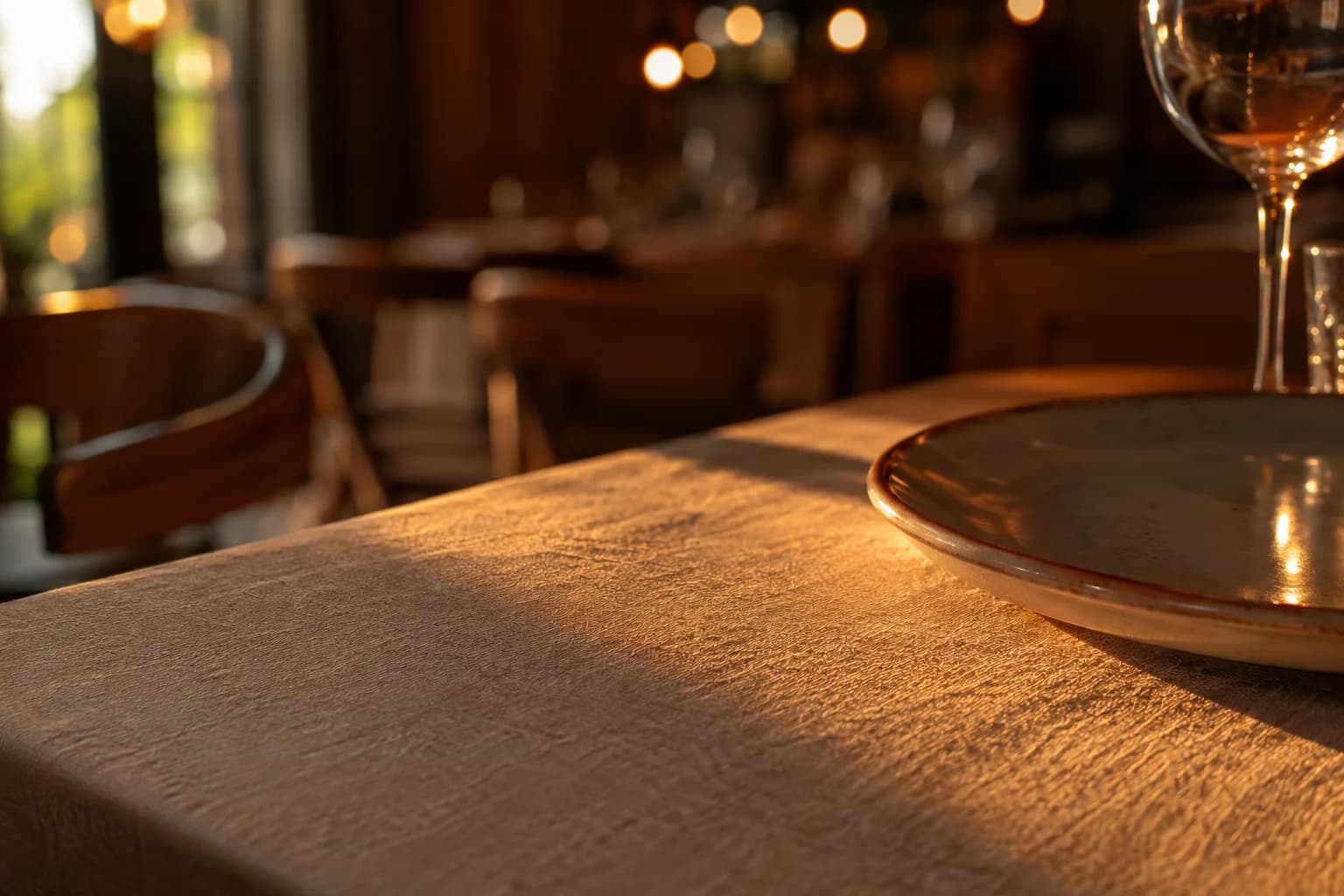 A restaurant table set for service